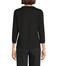 Anne Klein Crew Neck 3/4 Sleeve Bow Knit Top