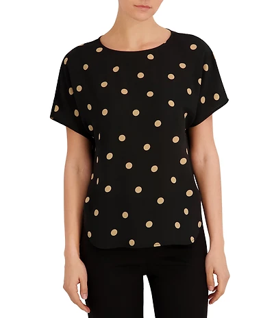 Anne Klein Crew Neck Dolman Short Sleeve Dotted Knit Jersey Tee