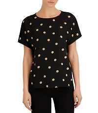 Anne Klein Crew Neck Dolman Short Sleeve Dotted Knit Jersey Tee