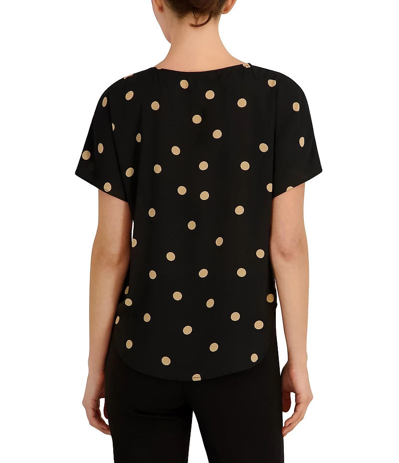 Anne Klein Crew Neck Dolman Short Sleeve Dotted Knit Jersey Tee