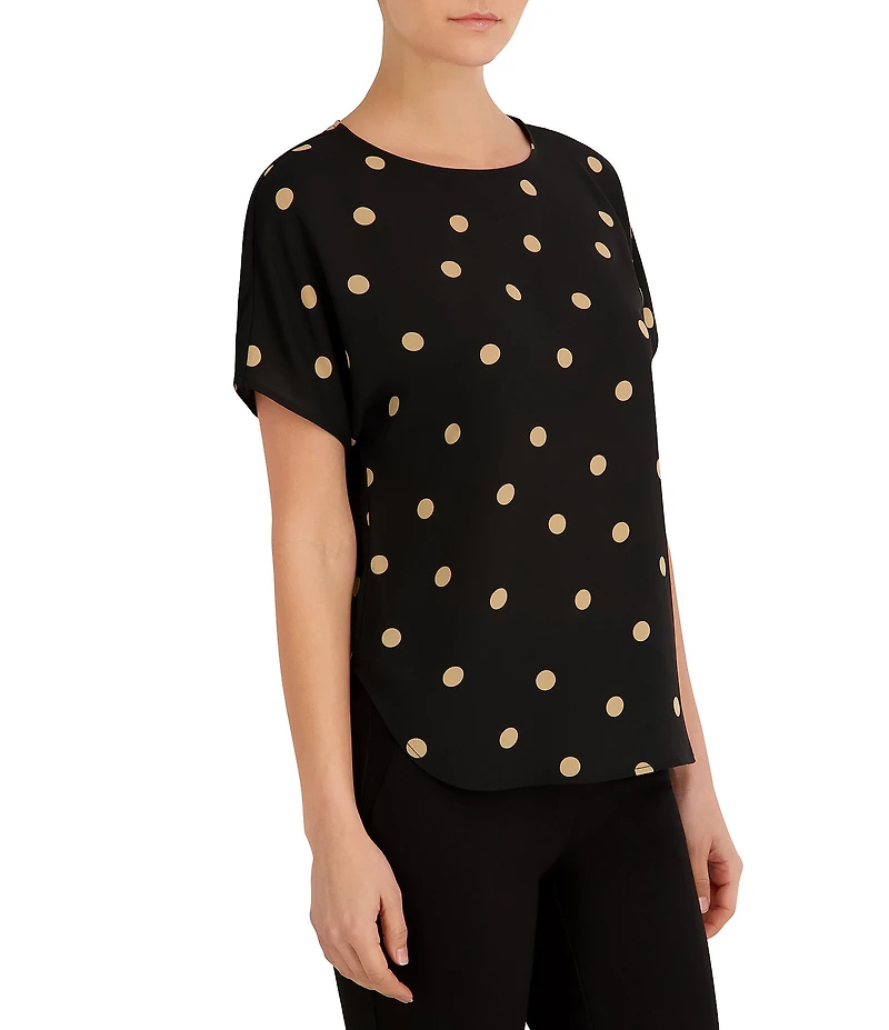 Anne Klein Crew Neck Dolman Short Sleeve Dotted Knit Jersey Tee