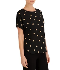 Anne Klein Crew Neck Dolman Short Sleeve Dotted Knit Jersey Tee