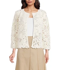Anne Klein Crochet Floral Pull On Cardigan