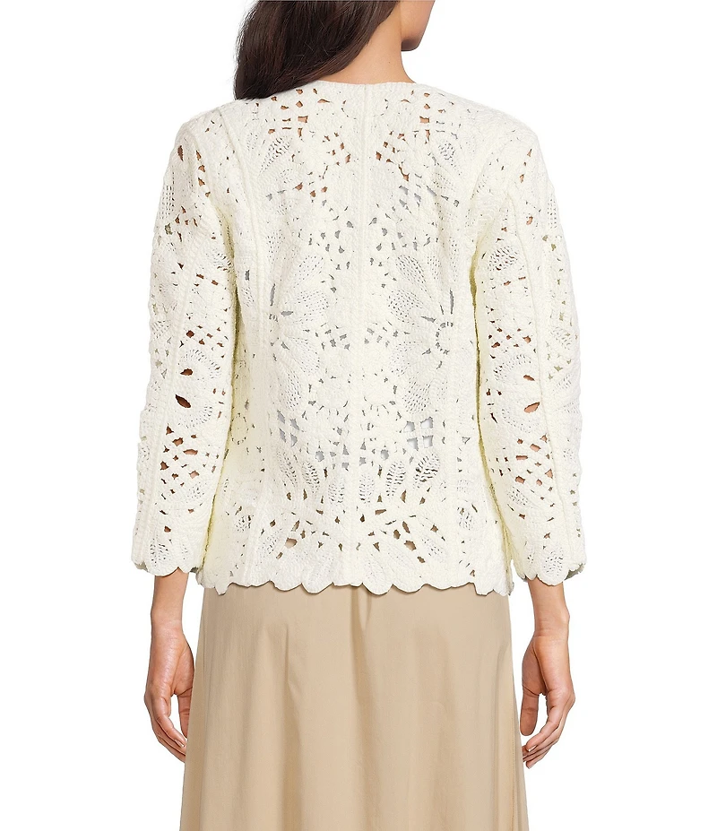 Anne Klein Crochet Floral Pull On Cardigan