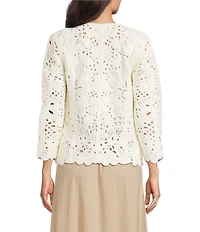 Anne Klein Crochet Floral Pull On Cardigan
