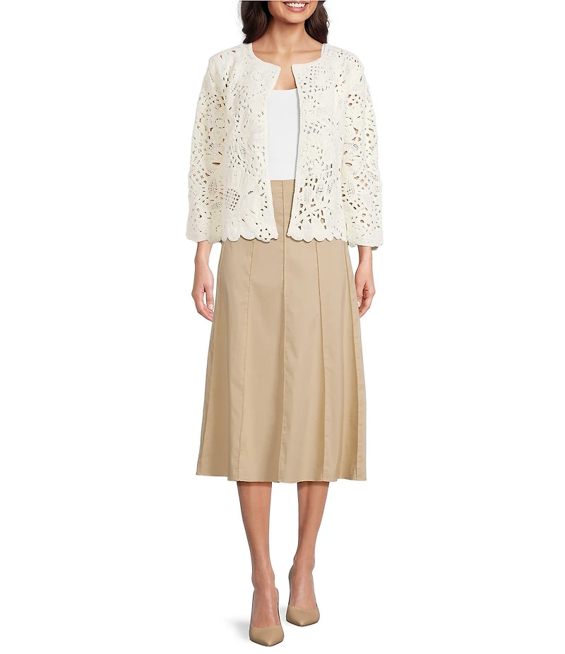 Anne Klein Crochet Floral Pull On Cardigan