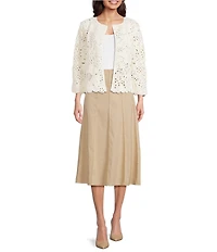 Anne Klein Crochet Floral Pull On Cardigan