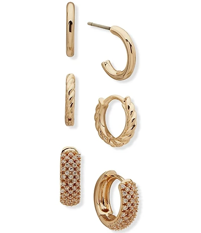 Anne Klein Crystal Lattice Twist Small Trio Hoop Earring Set