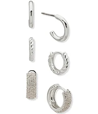 Anne Klein Crystal Lattice Twist Small Trio Hoop Earring Set