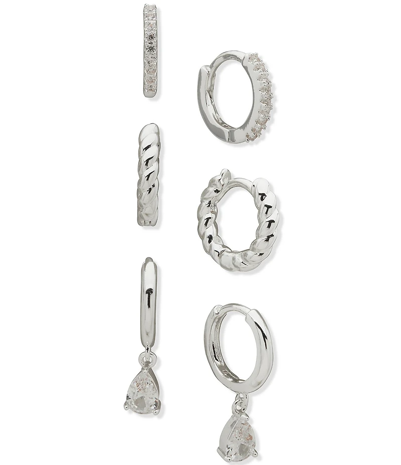 Anne Klein Crystal Textured Trio Hoop Earring Set