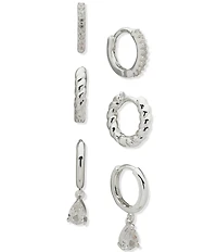 Anne Klein Crystal Textured Trio Hoop Earring Set