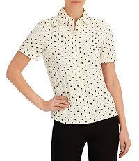 Anne Klein Dot Print Short Sleeve Collared Blouse