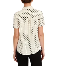 Anne Klein Dot Print Short Sleeve Collared Blouse