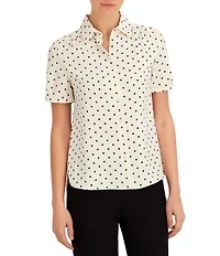 Anne Klein Dot Print Short Sleeve Collared Blouse