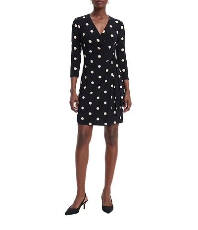 Anne Klein Dotted Faux Wrap Long Sleeve Dress