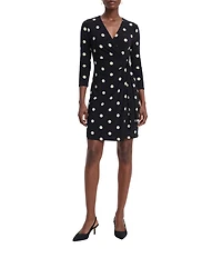 Anne Klein Dotted Faux Wrap Long Sleeve Dress