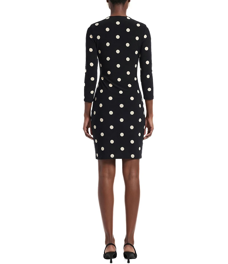 Anne Klein Dotted Faux Wrap Long Sleeve Dress