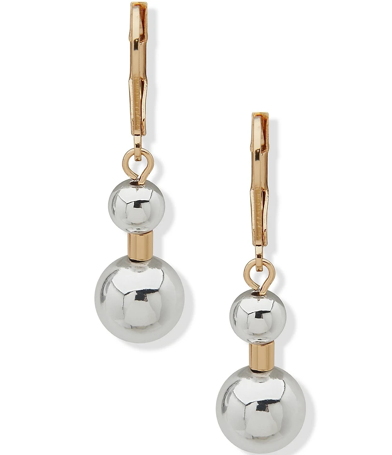 Anne Klein Double Metal Bead Drop Earrings