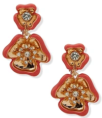 Anne Klein Double Textured Flower Drop Clip Earrings