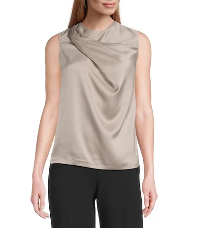 Anne Klein Drape Front Asymmetrical Shoulder Cap Sleeve Blouse