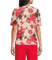 Anne Klein Elbow Sleeve Printed Mesh Blouse