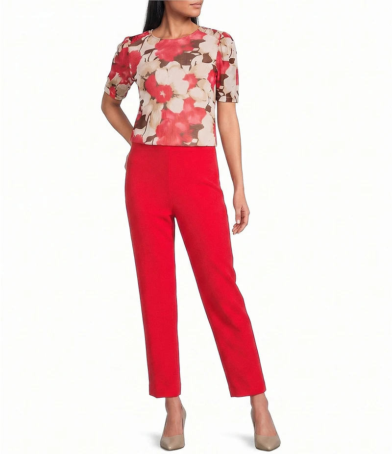 Anne Klein Elbow Sleeve Printed Mesh Blouse