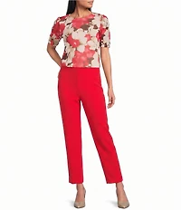 Anne Klein Elbow Sleeve Printed Mesh Blouse