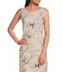 Anne Klein Embroidered Floral Linen Blend Tank