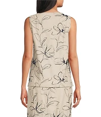 Anne Klein Embroidered Floral Linen Blend Tank