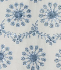 Anne Klein Embroidered Floral Linen Scalloped Hem Shirt