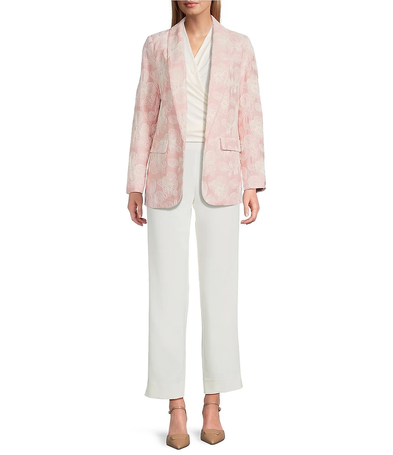 Anne Klein Embroidered Woven Shawl Collar Open Front Long Sleeve Jacket