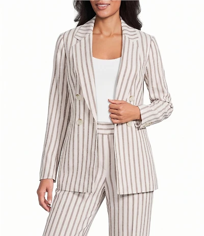 Anne Klein Faux Double Breasted Stripe Open Front Coordinating Jacket