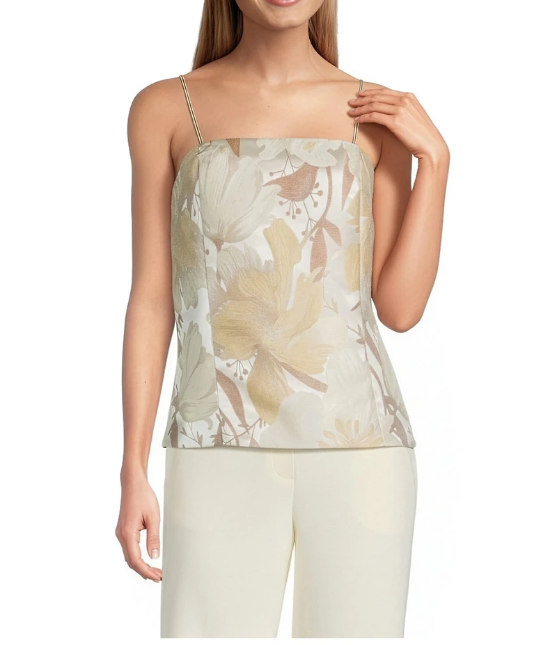 Anne Klein Floral Jacquard Bustier Chain Straps Top