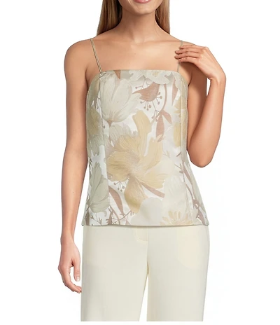 Anne Klein Floral Jacquard Bustier Chain Straps Top