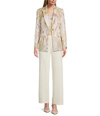 Anne Klein Floral Jacquard One Button Peak Lapel Blazer