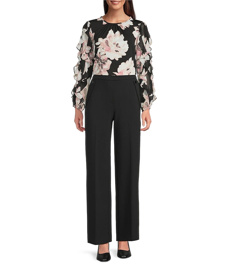 Anne Klein Floral Print Long Sleeve Chiffon Blouse