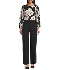 Anne Klein Floral Print Long Sleeve Chiffon Blouse