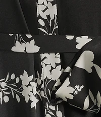 Anne Klein Floral Print Satin Twill Collar Neck Button Front Belted Long Sleeve Shirt Dress