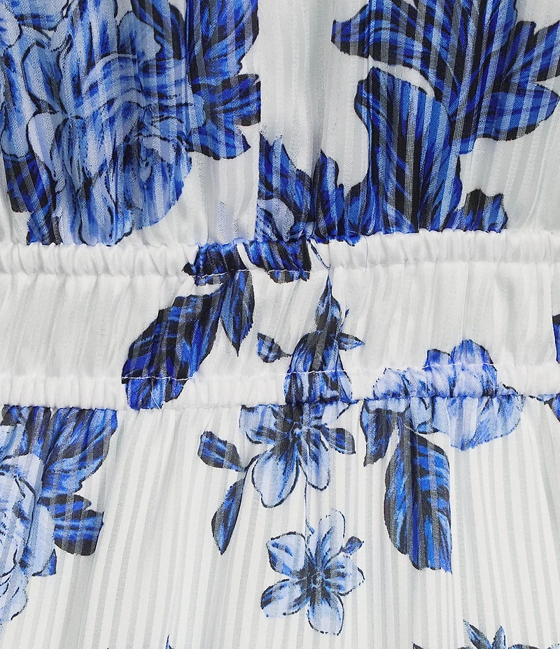 Anne Klein Floral Print Tie Neck Tiered Midi Dress