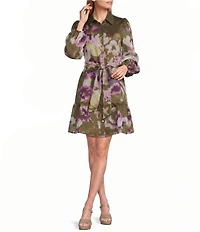 Anne Klein Floral Print Tiered Skirt Shirt Dress