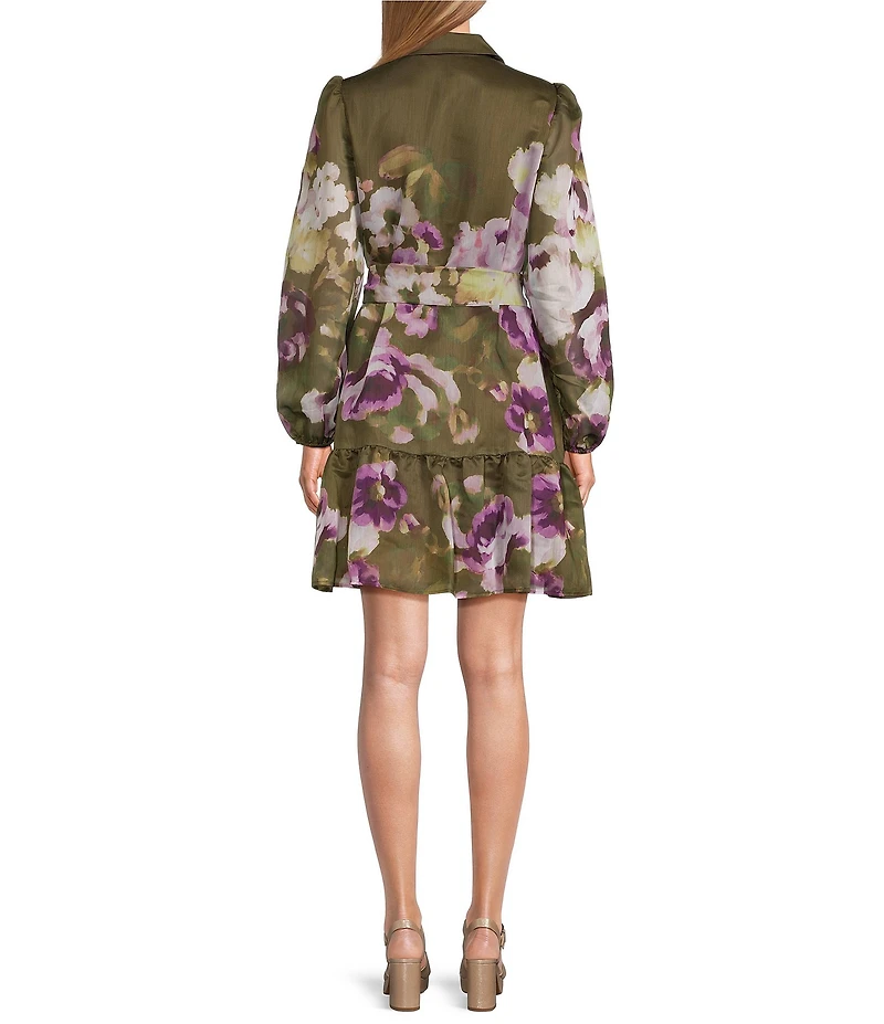 Anne Klein Floral Print Tiered Skirt Shirt Dress