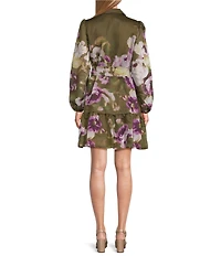 Anne Klein Floral Print Tiered Skirt Shirt Dress