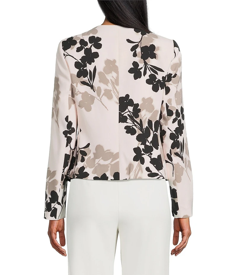 Anne Klein Floral Print Twill Scoop Neck Jacket