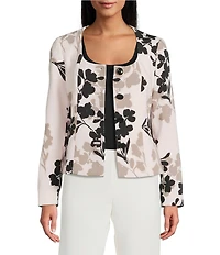 Anne Klein Floral Print Twill Scoop Neck Jacket