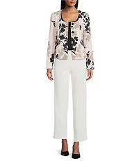 Anne Klein Floral Print Twill Scoop Neck Jacket