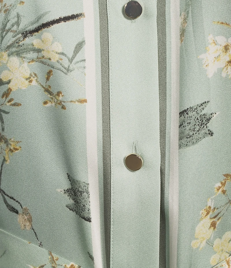 Anne Klein Floral Printed Long Sleeve Belted Shirt Dress