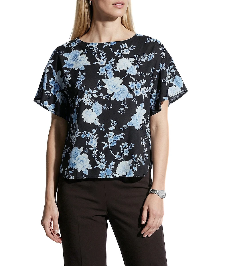 Anne Klein Flutter Sleeve Boat Neck Blouse