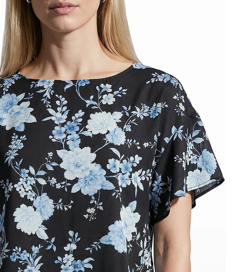 Anne Klein Flutter Sleeve Boat Neck Blouse