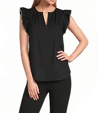 Anne Klein Flutter Sleeve Poplin Blouse