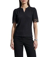 Anne Klein Flutter Sleeve V Neck Blouse With Lace Trim